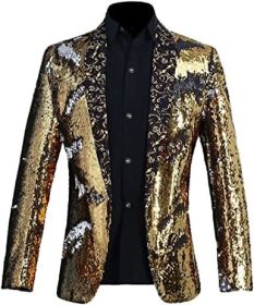 Men's Shiny Sequins Suit Jackets Sparkle Sequin Open Front Blazers Casual Stylish Cardigan for Party Wedding Prom Purple (Color: gold1, size: M)
