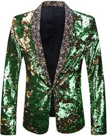 Men's Shiny Sequins Suit Jackets Sparkle Sequin Open Front Blazers Casual Stylish Cardigan for Party Wedding Prom Purple (Color: green1, size: M)