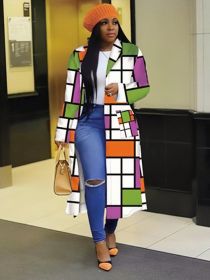 Autumn and Winter New Windbreaker Large Size Plaid Print Double-breasted Lapel Long Coat Women's Clothing (Color: Orange, size: 4XL)