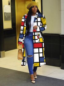 Autumn and Winter New Windbreaker Large Size Plaid Print Double-breasted Lapel Long Coat Women's Clothing (Color: Red, size: S)