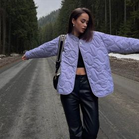 Women Coats Casual Winter Jacket Solid Round Neck Button Long Sleeve Pocket Parkas Female 2022 Autumn Fashion Loose Lady Coat (Color: Light Purple, size: S)