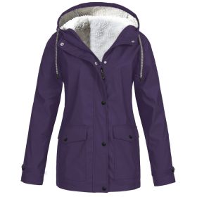 Fall/Winter Women's Hot Sale Plus Fleece Jacket Outdoor Mountaineering Suit Hooded Coat Jacket (Color: Purple, size: XXXXXL)