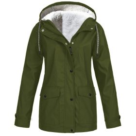 Fall/Winter Women's Hot Sale Plus Fleece Jacket Outdoor Mountaineering Suit Hooded Coat Jacket (Color: Army Green, size: XXL)