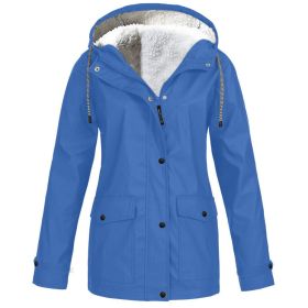 Fall/Winter Women's Hot Sale Plus Fleece Jacket Outdoor Mountaineering Suit Hooded Coat Jacket (Color: Blue, size: M)