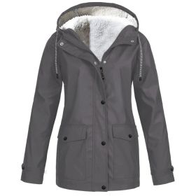 Fall/Winter Women's Hot Sale Plus Fleece Jacket Outdoor Mountaineering Suit Hooded Coat Jacket (Color: Dark Gray, size: L)