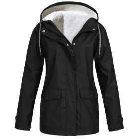 Fall/Winter Women's Hot Sale Plus Fleece Jacket Outdoor Mountaineering Suit Hooded Coat Jacket (Color: Black, size: XXXL)