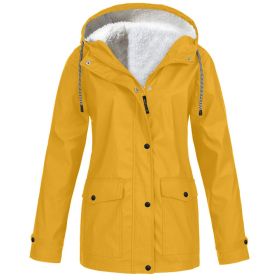 Fall/Winter Women's Hot Sale Plus Fleece Jacket Outdoor Mountaineering Suit Hooded Coat Jacket (Color: Yellow, size: M)