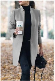 Fall/winter women's new coat fashion solid color stand collar woolen coat (Color: Gray, size: XXL)