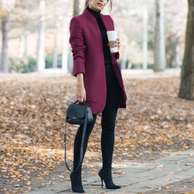 Fall/winter women's new coat fashion solid color stand collar woolen coat (Color: Purple, size: XXXL)