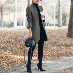 Fall/winter women's new coat fashion solid color stand collar woolen coat (Color: Dark Gray, size: XXXXXL)