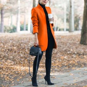 Fall/winter women's new coat fashion solid color stand collar woolen coat (Color: Orange, size: XL)