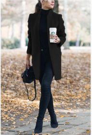Fall/winter women's new coat fashion solid color stand collar woolen coat (Color: Black, size: XXXXXL)