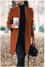 Fall/winter women's new coat fashion solid color stand collar woolen coat (Color: Caramel, size: L)