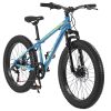 24 Inch Fat Tire Bike Adult/Youth Full Shimano 7 Speeds Mountain Bike, Dual Disc Brake, High-Carbon Steel Frame, Front Suspension, Mountain Trail Bike