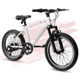 20 Inch Bike Kids Bicycle Kids Montain Bike Gear 7 Speed Bike for Boys and Girls (Color: WHITE PINK)