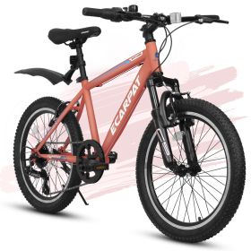 20 Inch Bike Kids Bicycle Kids Montain Bike Gear 7 Speed Bike for Boys and Girls (Color: Orange)