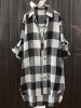 Plus Size Casual Blouse, Women's Plus Gingham Print Button Up Roll Up Sleeve Turn Down Collar Blouse