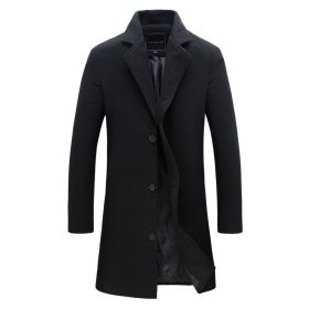 Mens Trench Coat Lapel Single Breasted Long Overcoat (Color: Black, size: XXL)