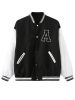 Plus Size Colorblock Letter Print Long Sleeve Varsity Jackets; Women's Plus Casual Baseball Jacket