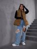 Plus Size Solid High Neck Puffer Down Vest; Women's Plus Elegant Ruched Back Winter Down Vest