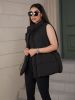 Plus Size Solid High Neck Puffer Down Vest; Women's Plus Elegant Ruched Back Winter Down Vest