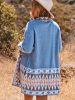 Women's Sweaters Blue Aztec Print Open Front Knitted Cardigan