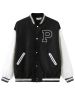 Plus Size Letter P Embroidered Colorblock Varsity Jacket; Women's Plus Button Down Casual Baseball Jacket