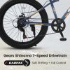24 Inch Fat Tire Bike Adult/Youth Full Shimano 7 Speeds Mountain Bike, Dual Disc Brake, High-Carbon Steel Frame, Front Suspension, Mountain Trail Bike
